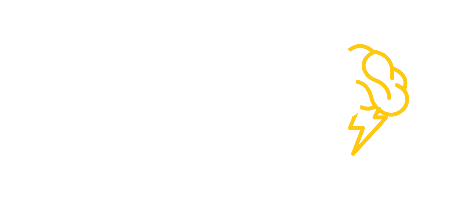 Large Hacknowledge logo with transparent background in white text and brain image representing IDS SIEM and threat intelligence vulnerability scanning
